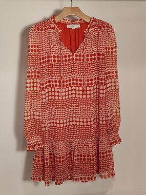 Red Hearts Circles LOFT Dress Women's Size S